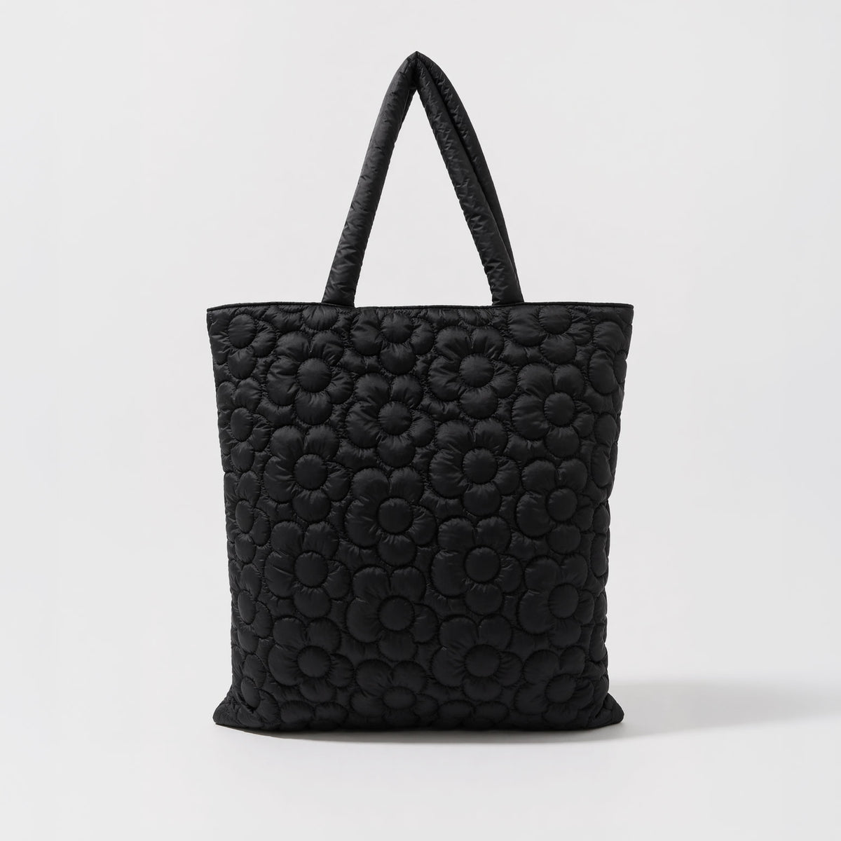 Black Quilted Floral Tote Bag