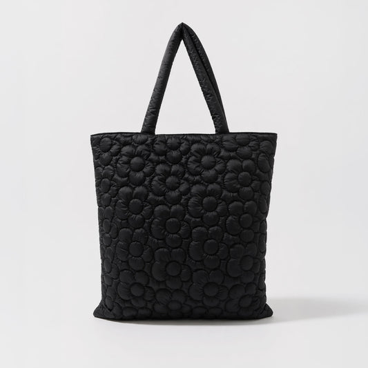 Black Quilted Floral Tote Bag