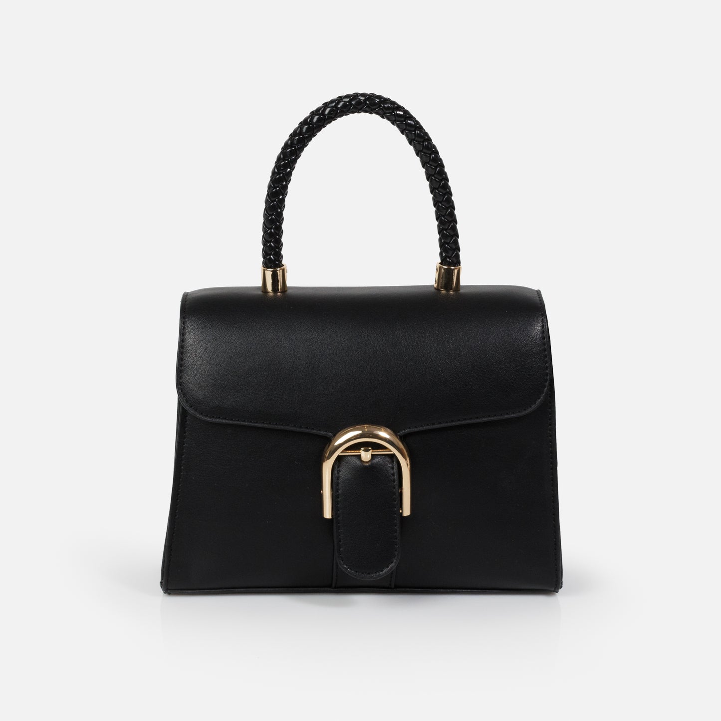 Black smooth PU handbag with braided handle - BG253B023BK