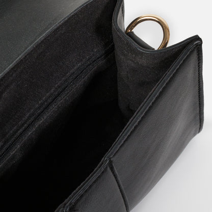 Black smooth PU handbag with braided handle - BG253B023BK