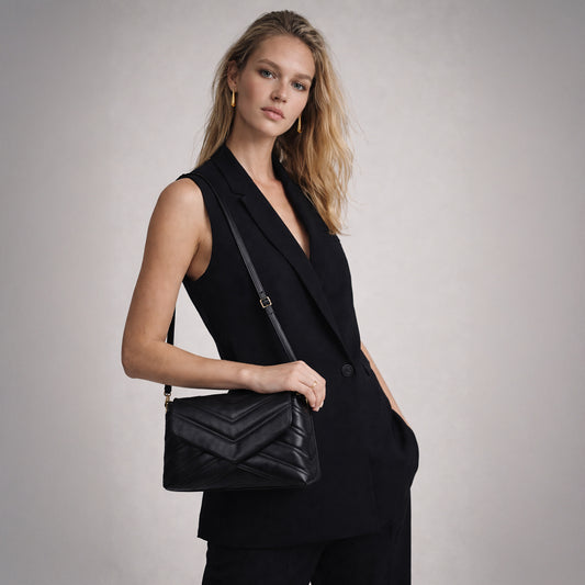 Black quilted PU crossbody handbag - BG253B031BK