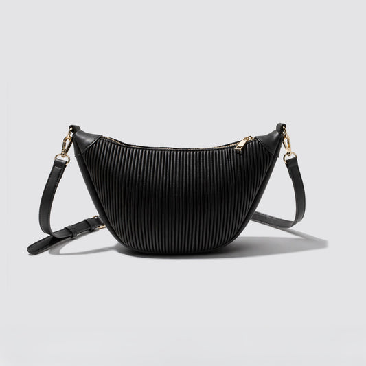 Black Ribbed Crescent Crossbody Bag