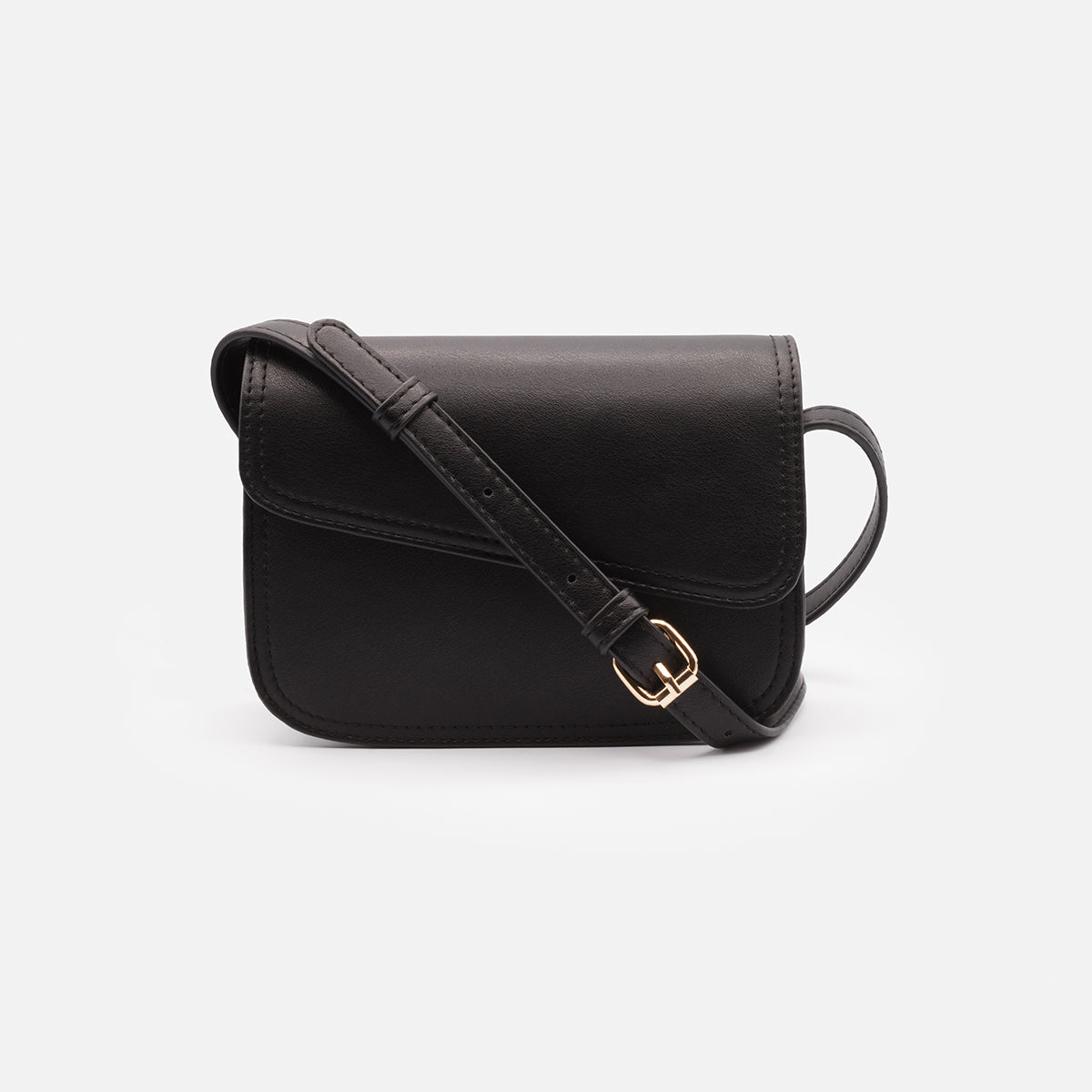 Black smooth PU crossbody handbag with asymmetrical flap - BG253B037BK