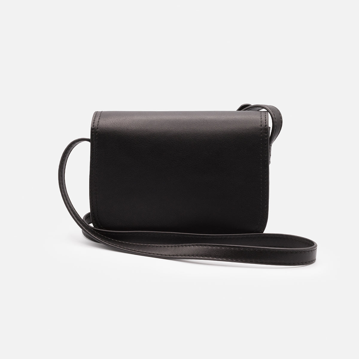 Black smooth PU crossbody handbag with asymmetrical flap - BG253B037BK