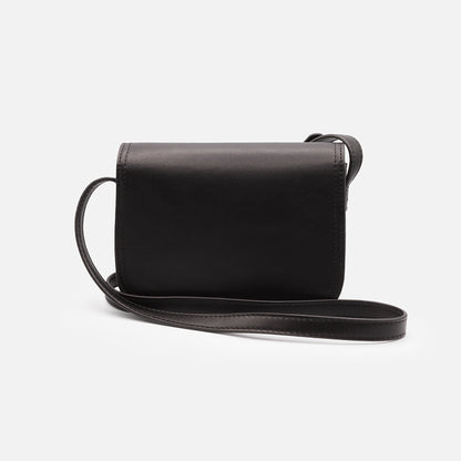 Black smooth PU crossbody handbag with asymmetrical flap - BG253B037BK
