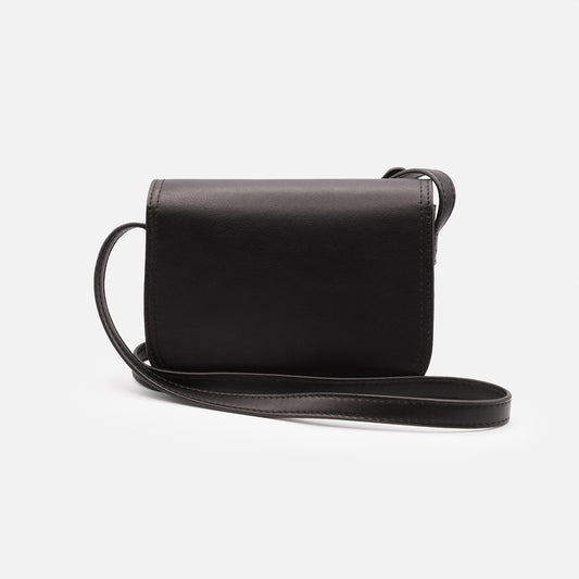 Black smooth PU crossbody handbag with asymmetrical flap - BG253B037BK