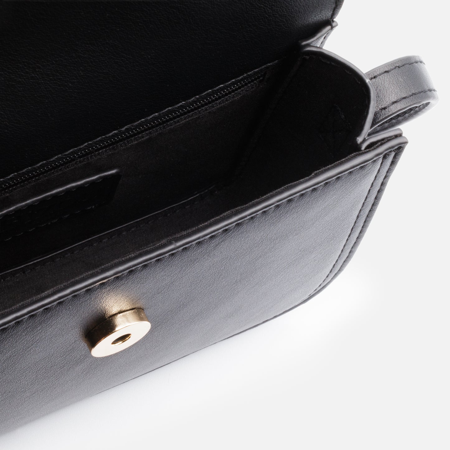 Black smooth PU crossbody handbag with asymmetrical flap - BG253B037BK