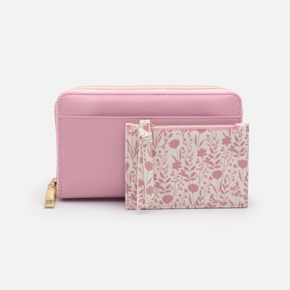 Portefeuille double rose en PU avec pochette fleurie amovible - BG253W053PK