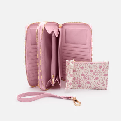 Portefeuille double rose en PU avec pochette fleurie amovible - BG253W053PK