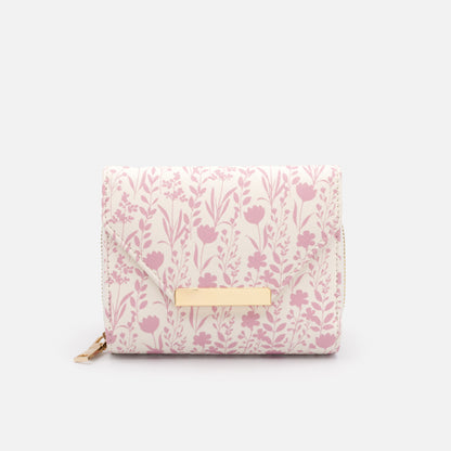 Portefeuille ivoire en PU Saffiano à imprimé floral rose - BG253W055MM