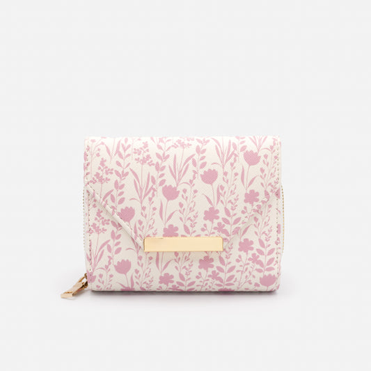 Ivory Saffiano PU wallet with pink flower print - BG253W055MM