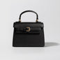 Black Structured Top Handle Bag with Gold Buckle