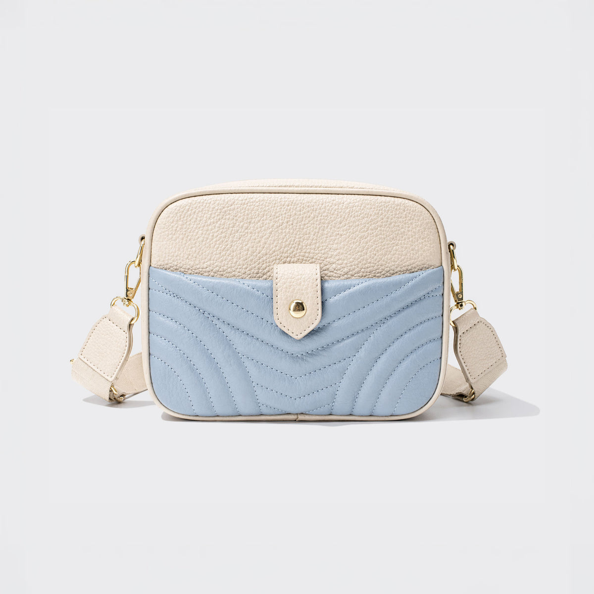 Two-Tone Quilted Chevron Crossbody Bag Blue & Beige
