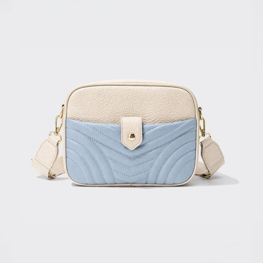 Two-Tone Quilted Chevron Crossbody Bag Blue & Beige