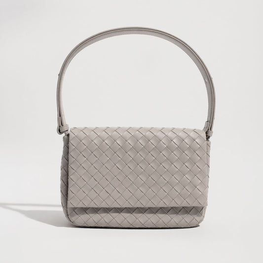 Beige Woven Top Handle Bag