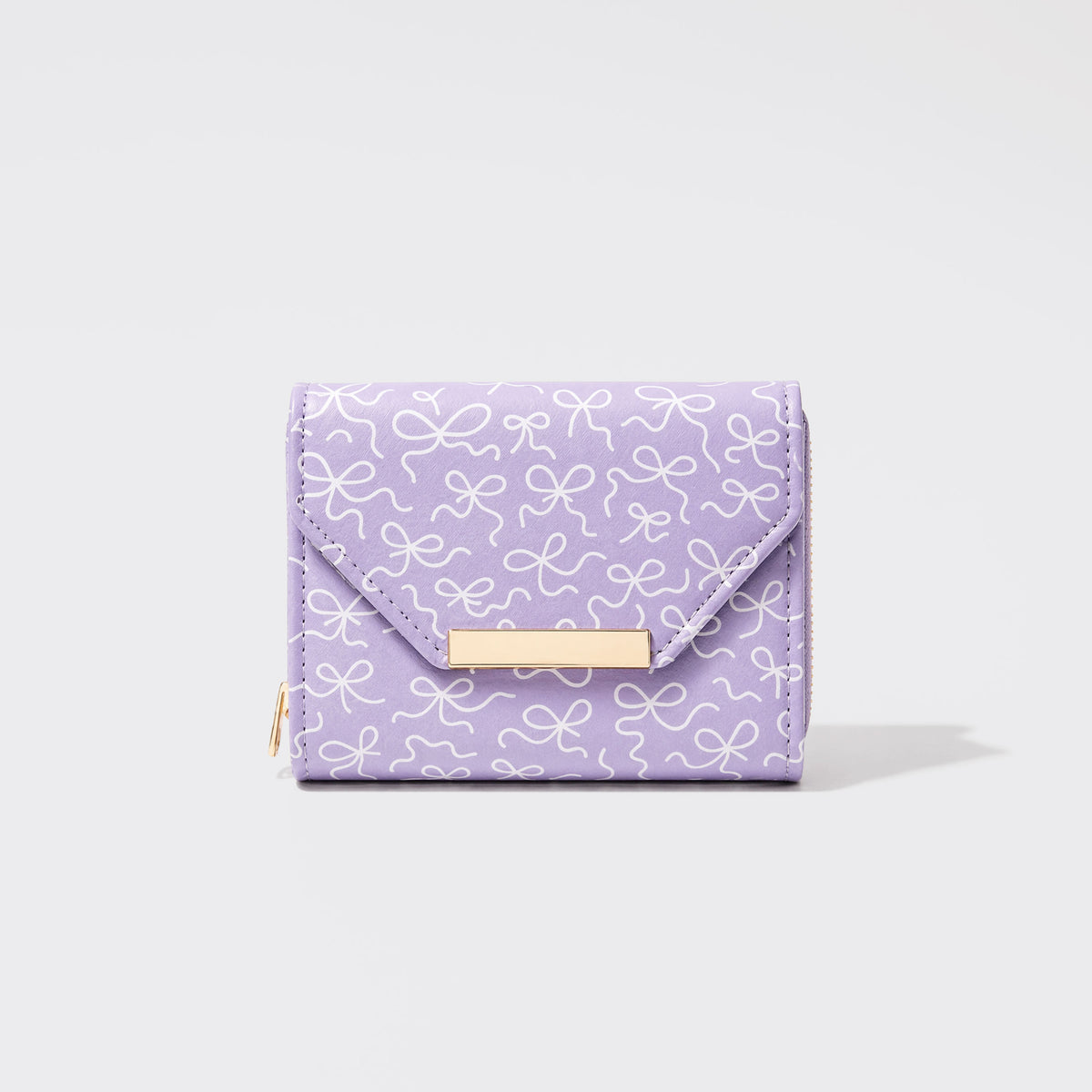 Lilac Bow Print Small Wallet with Gold Bar