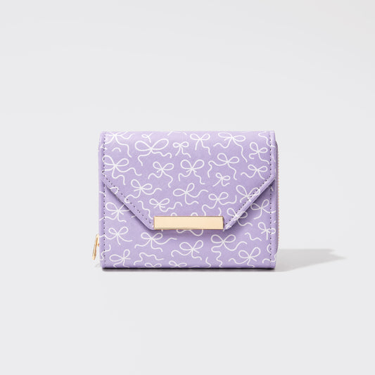 Lilac Bow Print Small Wallet with Gold Bar