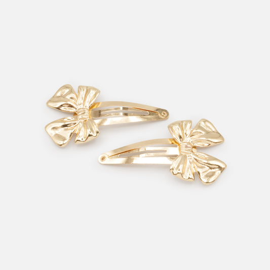 HA253C004GL - Golden metal clips duo with bow