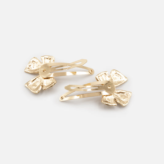 HA253C004GL - Golden metal clips duo with bow