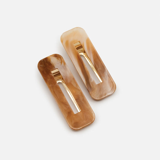Ivory & caramel marbled clips duo - HA253C013MM