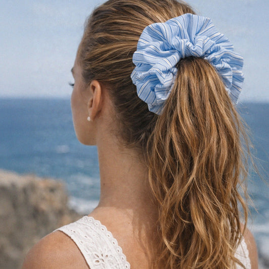 White & blue stripes large scrunchie - HA253E050BL