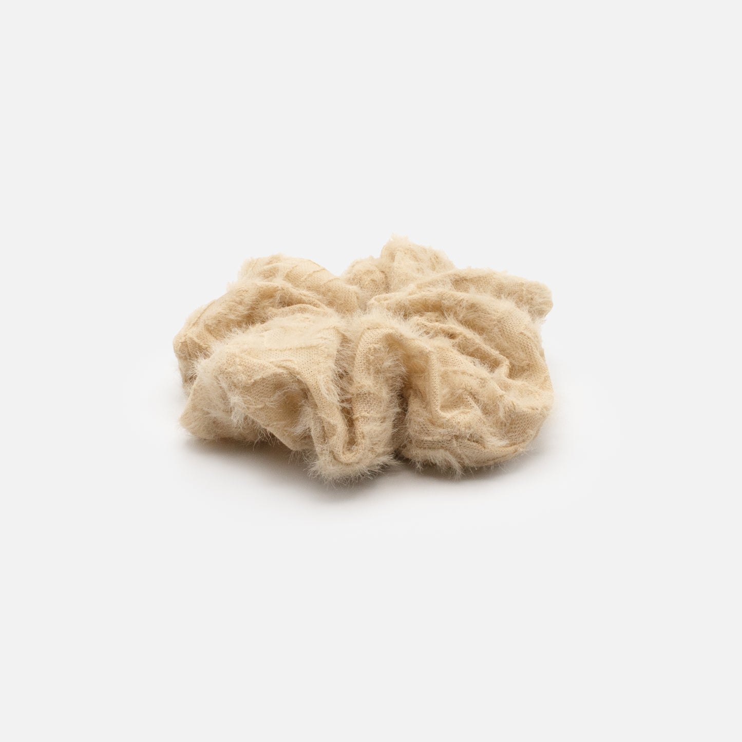 HA253E063BE - Chouchou beige à motif brodé & à l'aspect laineux