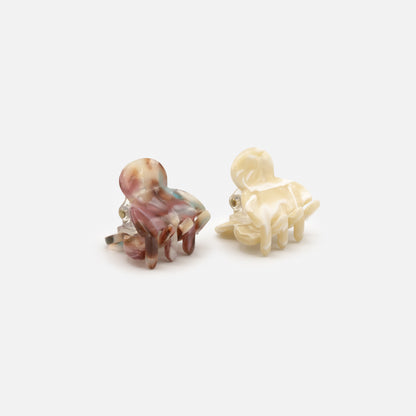 HA253W014MM - Duo de petites pinces marbrées ivoire & bourgogne en plastique