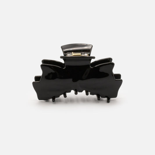 HA253W031BK - Black glossy plastic claw with bow shape