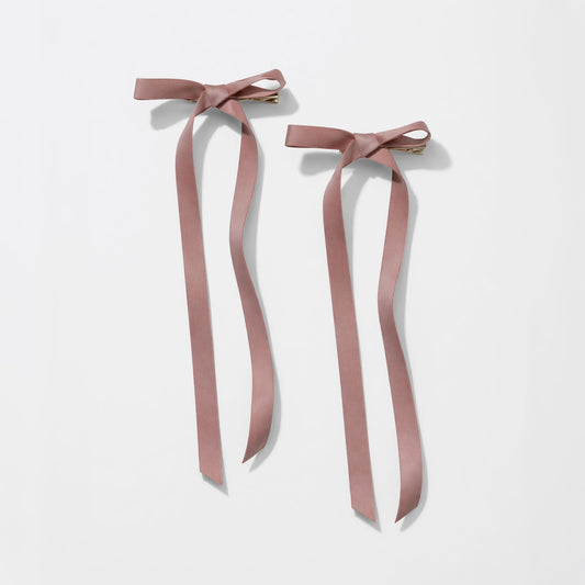 Duo of Long Dusty Pink Bow Hair Clips