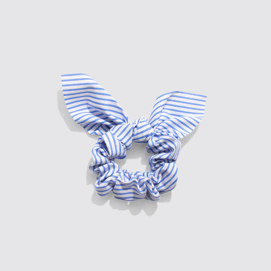 White and Blue Striped Scrunchie with Bow