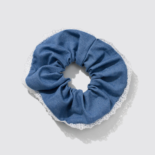 Denim Scrunchie with Lace Edge