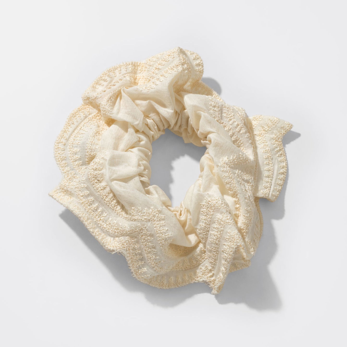 Ivory Embroidered Double-Layer Scrunchie