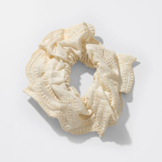 Ivory Embroidered Double-Layer Scrunchie