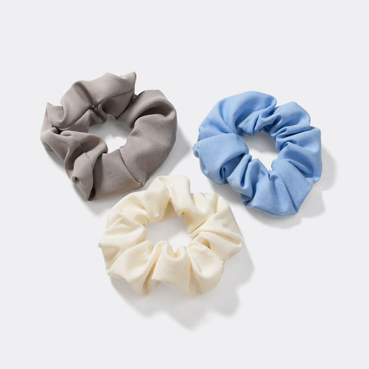 Trio of Scrunchies Grey, Blue and Ivory