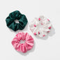 Trio of Silky Scrunchies Dark Green, Pink and Printed