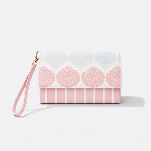 Seashell Print Travel Wallet with Wristlet