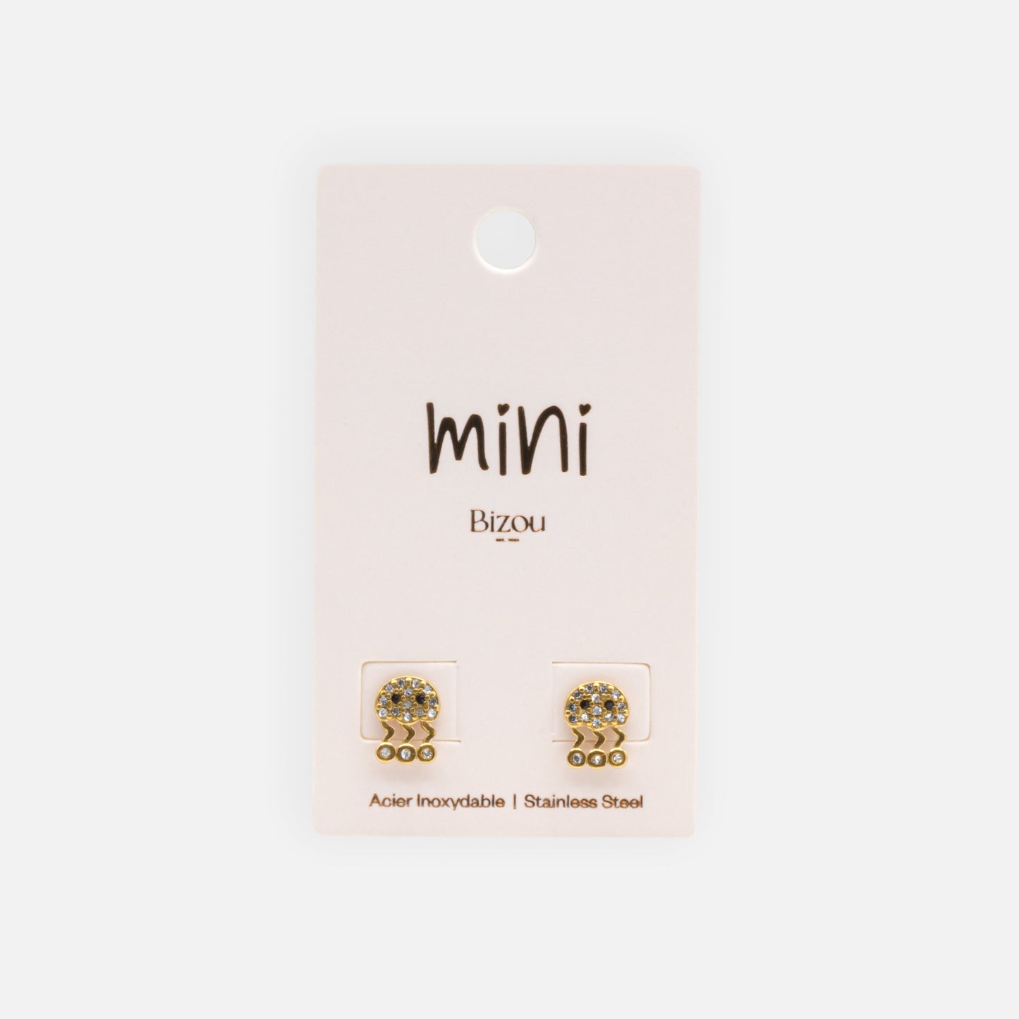 Mini boucles d'oreilles méduses dorées avec zircons cubiques en acier inoxydable - MN241E009GL