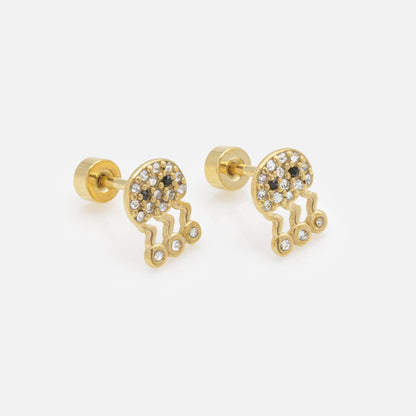 Mini boucles d'oreilles méduses dorées avec zircons cubiques en acier inoxydable - MN241E009GL