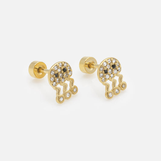 Mini golden jellyfish earrings in stainless steel with cubic zirconia - MN241E009GL