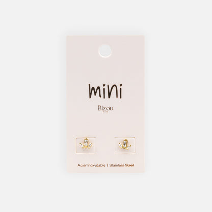 MN241E015GL - Mini rectangular stones golden earrings trio in stainless steel