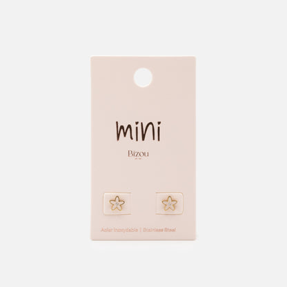 MN243E001GL - Mini boucles d'oreilles dorées fleurs rose pâle avec zircon cubique central en acier inoxydable