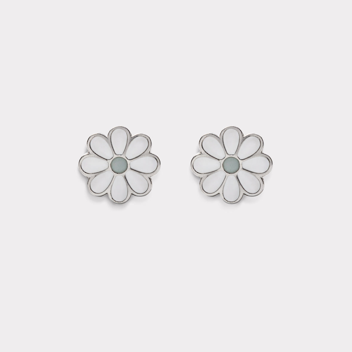 Mini boucles d'oreilles argentées fleurs blanches en acier inoxydable - MN243E002SL