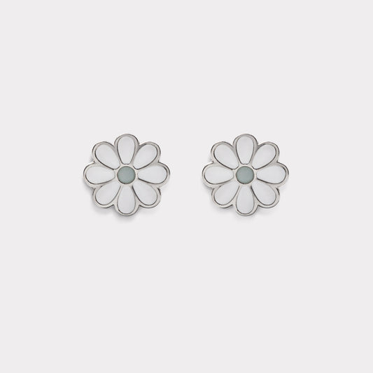 Mini white flowers silver earrings in stainless steel - MN243E002SL