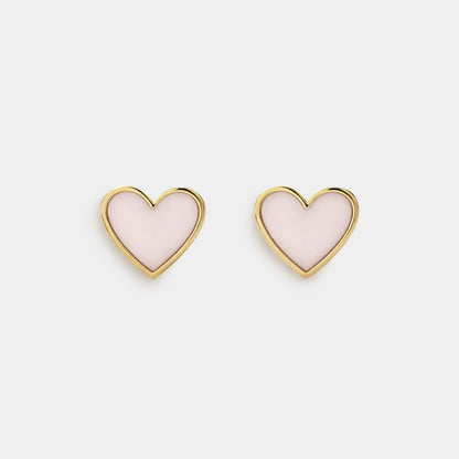 Mini boucles d'oreilles dorées coeurs rose pâle en acier inoxydable - MN243E010GL