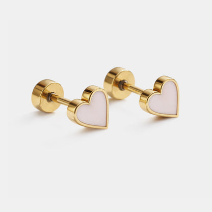Mini boucles d'oreilles dorées coeurs rose pâle en acier inoxydable - MN243E010GL