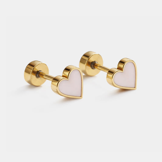 Mini pale pink hearts golden earrings in stainless steel -  MN243E010GL