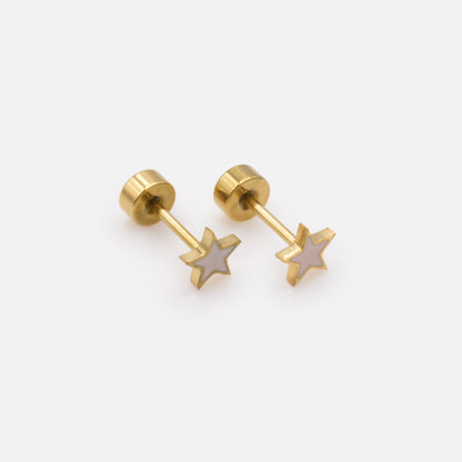 MN243E018GL - Mini boucles d'oreilles dorées étoiles rose pâle en acier inoxydable