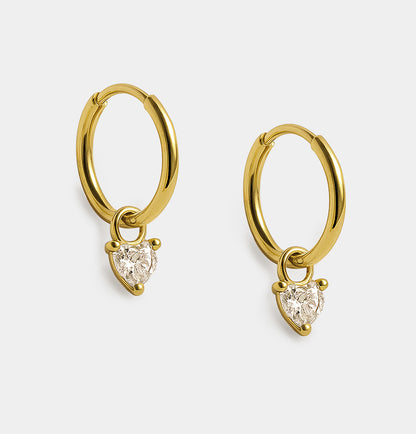 Mini boucles d'oreilles huggies dorées en acier inoxydable & zircon cubique en cœur - MN253E005GL