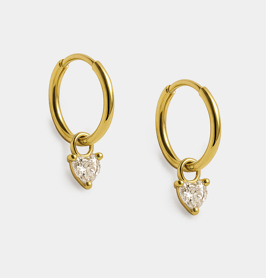 Mini golden huggies in stainless steel & heart-shaped cubic zirconia - MN253E005GL