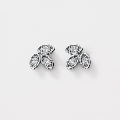 Mini boucles d'oreilles feuilles argentées en acier inoxydable & zircons cubiques - MN253E007SL